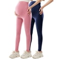 thumbnail image 1 of 2 Pack Maternity Leggings Over Bump, Stretchy Soft Pregnancy Pants with Pockets Long Leggings High Waist Black Belly Support Yoga Pants High Waisted Stretchy Bottoms Workout Tights Activewear, 1 of 6