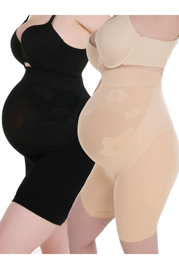 2 Pack Maternity Shapewear for Dresses Women's Over Bump Pregnancy Shorts Seamless Underwear Prevent Chaffing