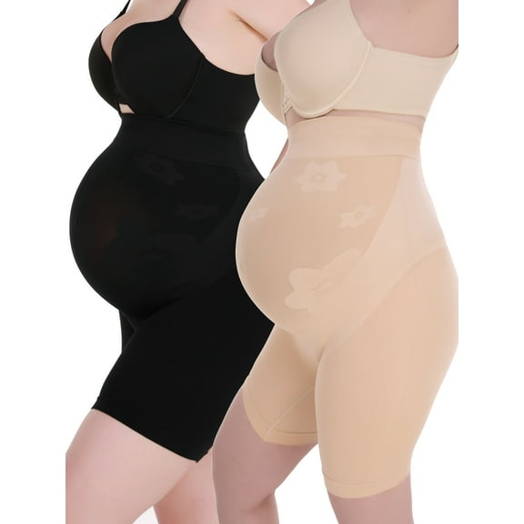 2 Pack Maternity Shapewear for Dresses Women's Over Bump Pregnancy Shorts Seamless Underwear Prevent Chaffing