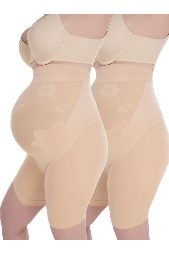 2 Pack Maternity Shapewear for Dresses Women's Over Bump Pregnancy Shorts Seamless Underwear Prevent Chaffing