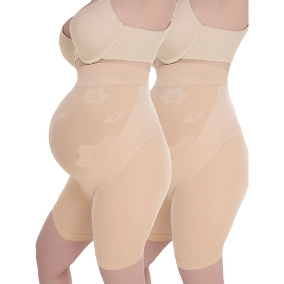 2 Pack Maternity Shapewear for Dresses Women's Over Bump Pregnancy Shorts Seamless Underwear Prevent Chaffing