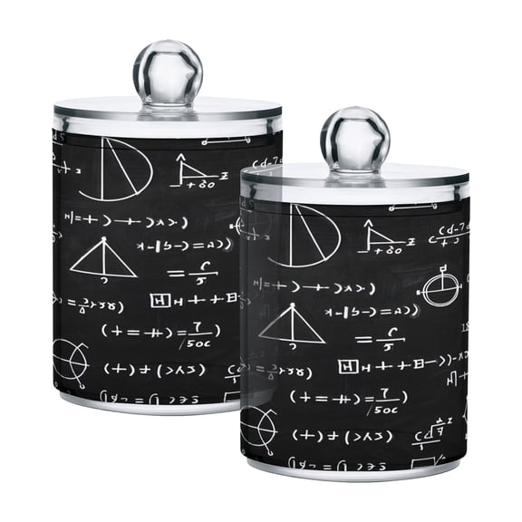 2 Pack Mathematics Blackboard Qtip Holder Dispenser Clear Plastic Storage Apothecary Jars for Cotton Swabs Balls Pads Floss