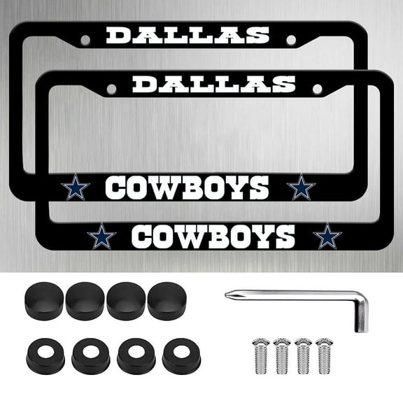 2 Pack Matte Black Aluminum License Plate Frames for Cowboys,2 Holes Metal Universal Car License Plate Holder, Come with Screw