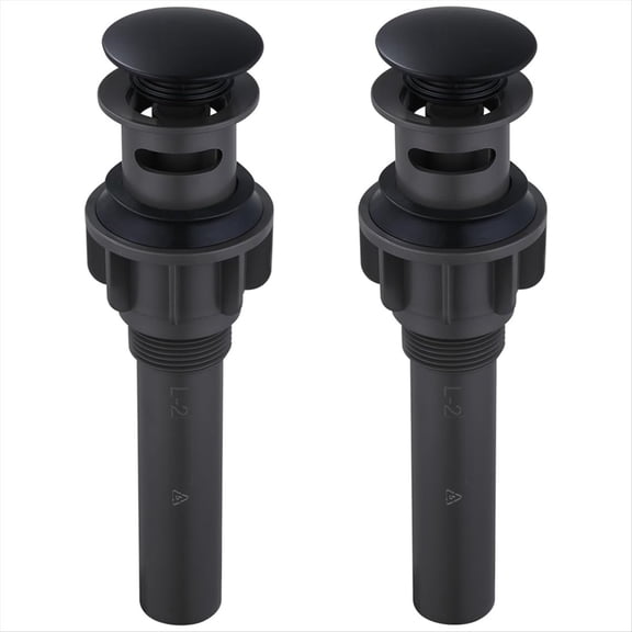 2 Pack Matte Black Bathroom Sink Drain Stopper with Overflow, Pop Up Clicker Vanity Sink Drain Replacement