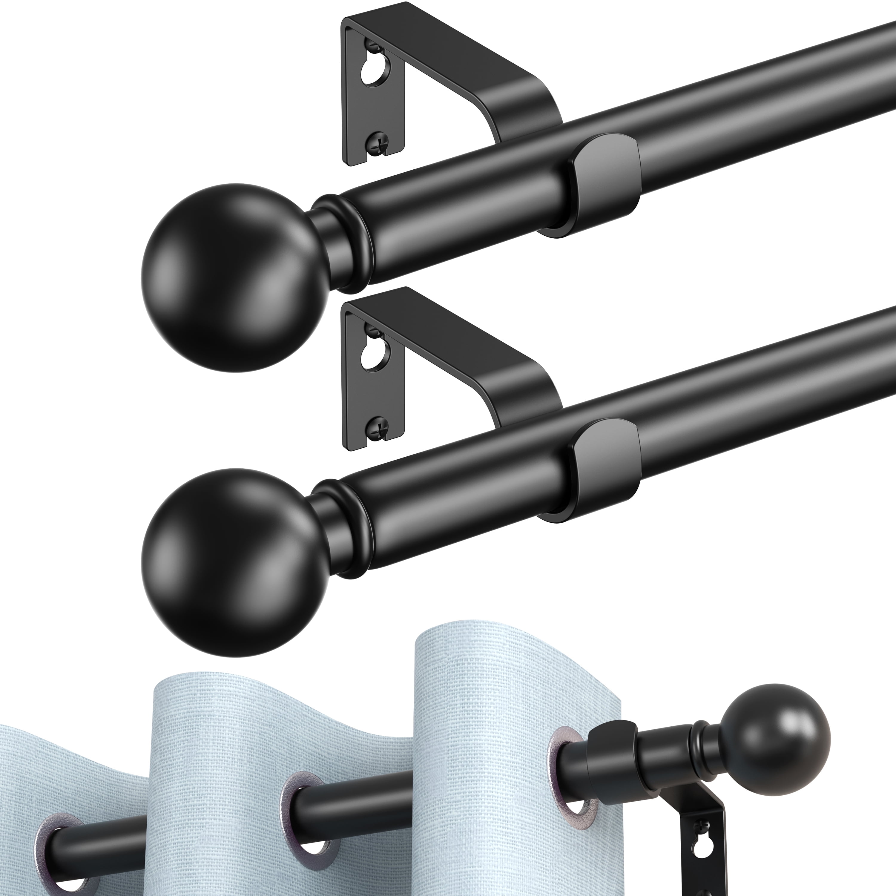Modern 2 Pack Adjustable Matte Black Curtain Rod, 6/8 inch, 100 Metal