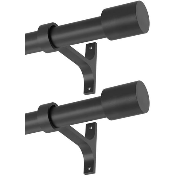 2 Pack Matte Black Curtain Rods for Window 36-72", Decorative Curtain Rods with Cap Finials, Adjustable 1-Inch Thicken Single Curtain Rods Telescoping Drapery Rods