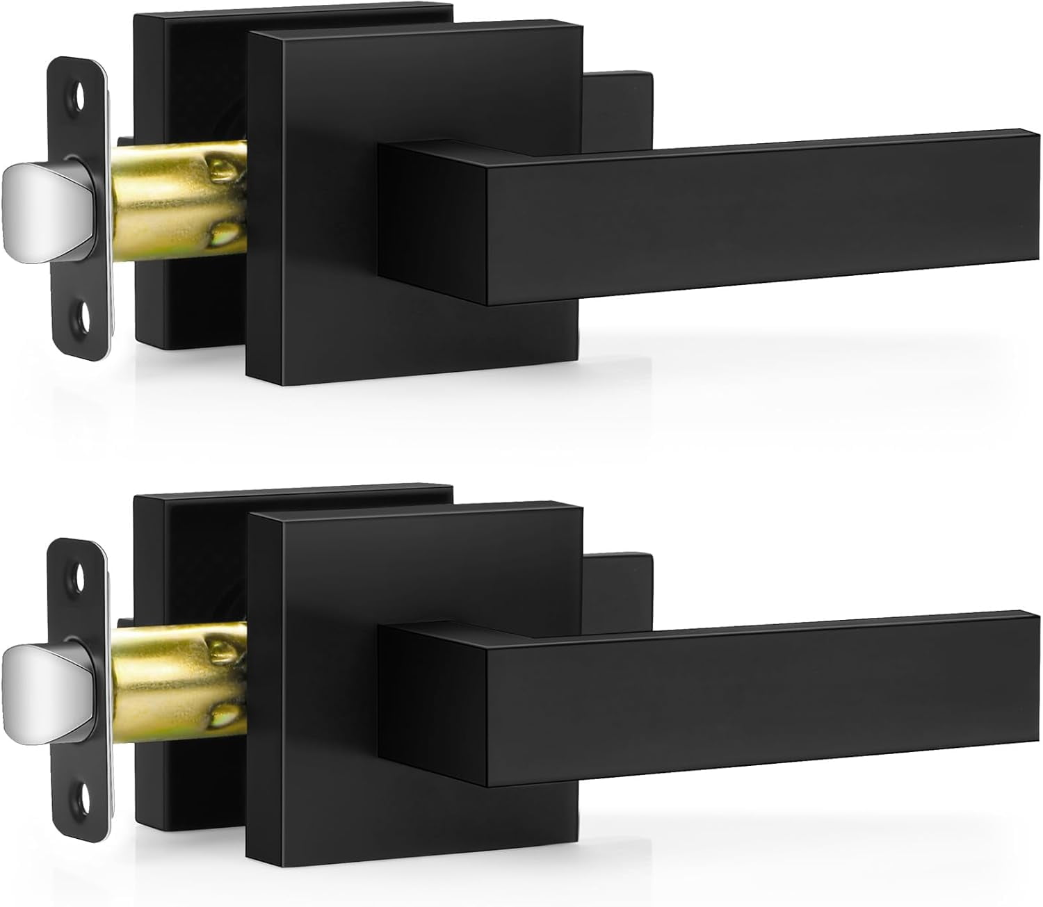 2 Pack Matte Black Door Handles, Passage Door Levers for Hallway & Closet, Interior Keyless Door Knobs Heavy Duty Square Non-Locking Handlesets(2.0lb), Reversible for Left & Right Sided Doors
