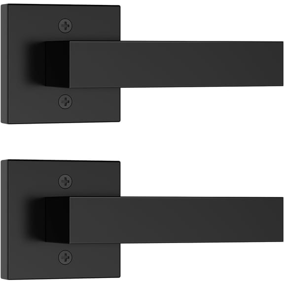 2 Pack Matte Black Dummy Door Handles, Non-Turning Decorative Door Handle for Closets French Double Doors, Single Sided Square Door Lever, Reversible Indoor Handle for Pantry Bifold Doors