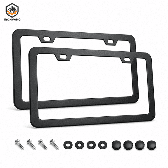 2 Pack Matte Black License Plate Frames, Aluminum Car License Plate Holder with Screw Caps, Rustproof Standard 12.25 x 6.25 Inch Plate Cover for Front and Rear