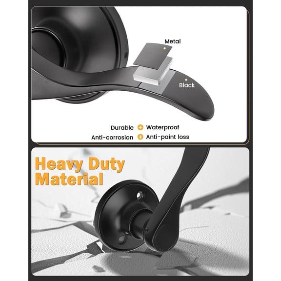 2 Pack Matte Black Passage Door Handle Levers, Interior Wave Style Hall/Closet Door Knobs, No Locking for Right/Left Handed Door