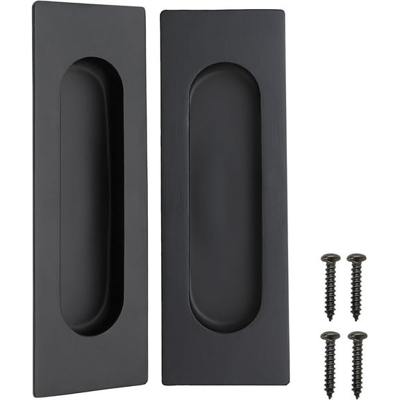 2 Pack Matte Black Rectangular Recessed Closet Door Handles, 2 Pack Pocket Door Handles,Stainless Steel Door Handles,Recessed Flush Finger Pulls