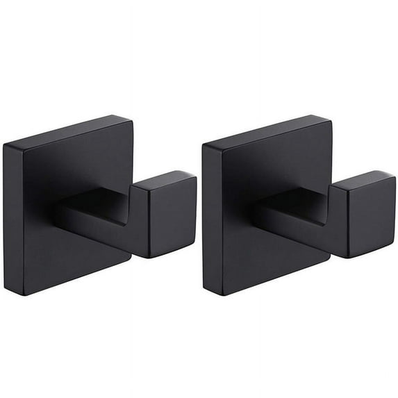 2-Piece Matte Black Stainless Steel Wall Mounted Towel Hook Square Design Hanger for Bathroom Kitchen Bedroom Coats