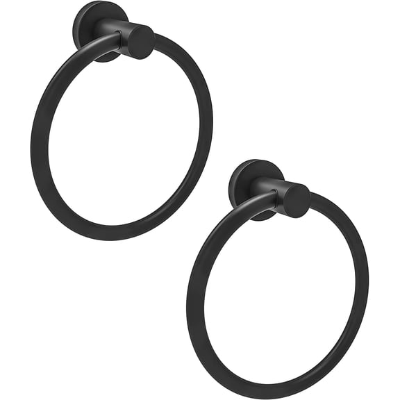 2 Pack Matte Black Towel Ring for Bathroom Kitchen Rounded Base Wall Mount, Stainless Steel, by RARXTR