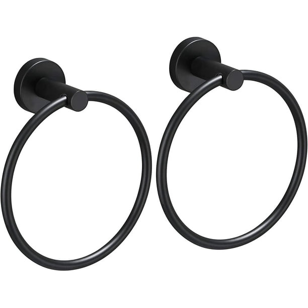 2 Pack Matte Black Towel Rings Wall Mount, Hand Towel Holders for