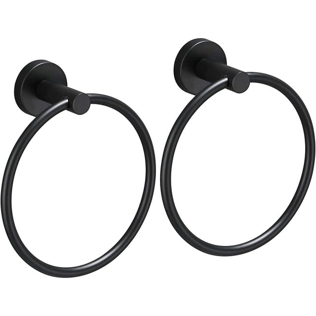 2 Pack Matte Black Towel Rings Wall Mount, Hand Towel Holders for Bathroom, Durable 304