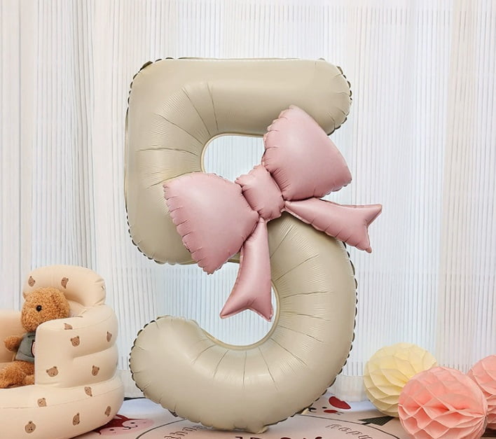 2 Pack Matte Bow Number Balloons Cream White Birthday Baby Shower 2-pack-matte-bow-number-balloons-cream-white-birthday-baby-shower