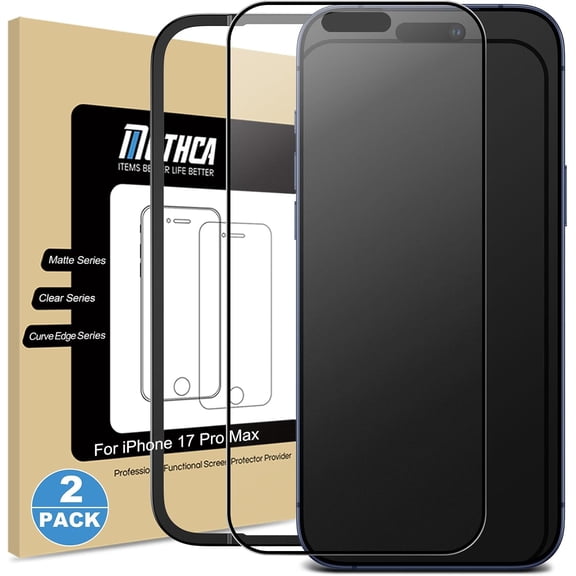 2 Pack Matte Glass Full Coverage Screen Protector for iPhone 17 Pro Max 6.9-inch, Anti-Glare Anti-Fingerprint Black Edge Tempered Glass with Easy Installation Tool, Smooth as Silk