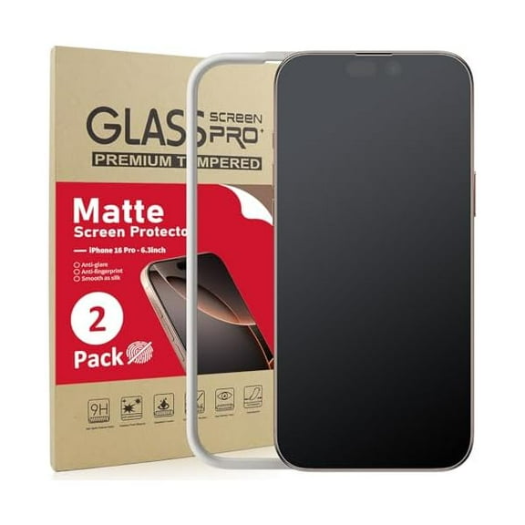 [2 Pack Matte Glass Screen Protector Compatible for iPhone 16 Pro, Dynamic Island Compatible/Anti-Glare [No Bubbles] Install Frame/Smooth as Silk, iPhone 16 Pro 6.3inch 2024