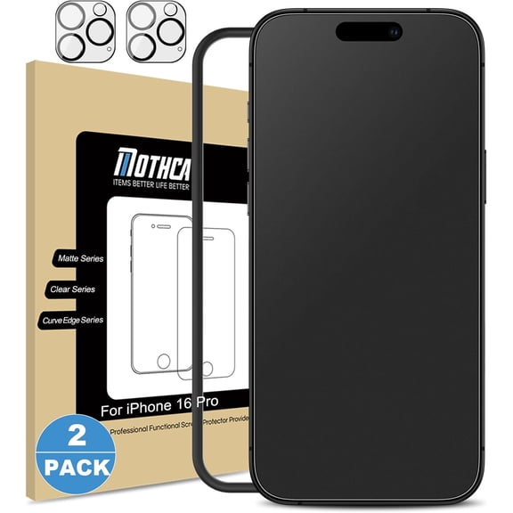 2 Pack Matte Glass Screen Protector for iPhone 16 Pro [6.3 inch] + 2 Pack Camera Lens Protector, Anti-Glare & Anti-Fingerprint (Not Privacy Film) Tempered Glass, Bubble Free, Smooth as Si