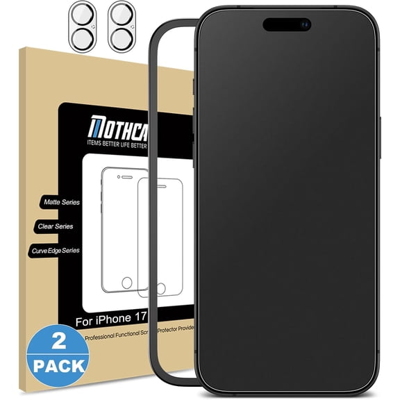 2 Pack Matte Glass Screen Protector for iPhone 17 [6.3 inch] + 2 Pack Camera Lens Protector, Anti-Glare & Anti-Fingerprint Case Friendly Tempered Glass, Bubble Free, Smooth as Si