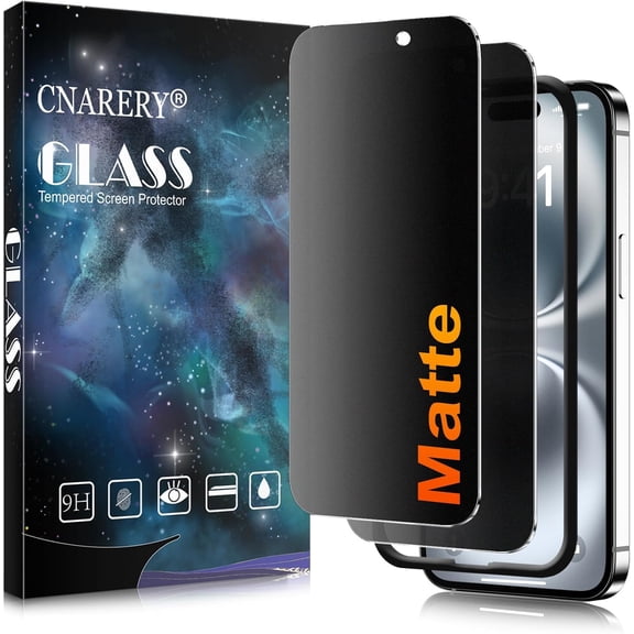 [2 Pack Matte Privacy Screen Protector for iPhone 16, Anti-Glare Anti-Reflection and Anti-Fingerprint, Anti-peeping 9H Tempered Glass Film, Smooth Touch