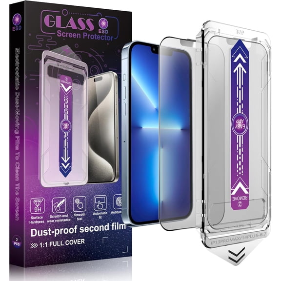 2 Pack Matte Screen Protector for iPhone 13 Pro Max and iPhon 14 Plus 6.7-Inch Auto Dust Removal, No Bubbles, Tempered Glass Film, Easy Installation