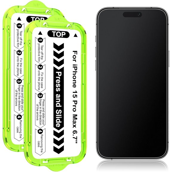for 2 Pack Matte Screen Protector for iPhone 15 Pro Max (6.7 Inch) with Auto Alignment Quick Fit Frame, Anti Glare Anti Fingerprint Easy Installation Tempered Glass