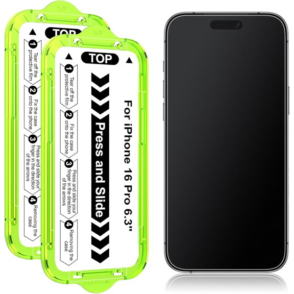 for 2 Pack Matte Screen Protector for iPhone 16 Pro/foriPhone 17 (6.3 Inch) with Auto Alignment Quick Fit Frame, Anti Glare Anti Fingerprint Easy Installation Tempered Glass