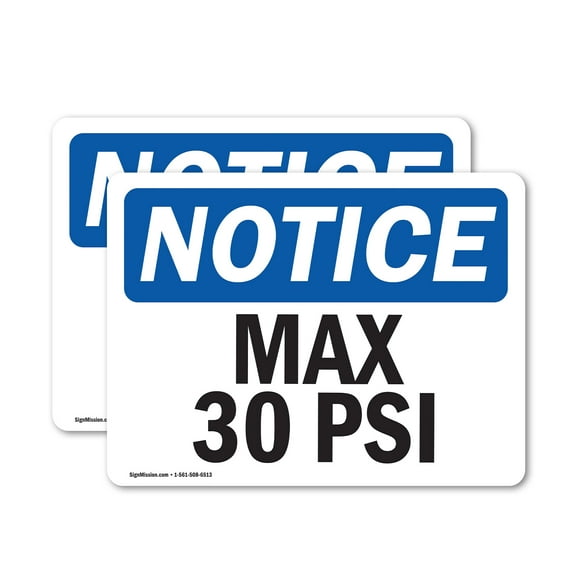 (2 Pack) Max 30 PSI OSHA Notice Sign 5 Inch X 3.5 Inch Vinyl Label Decal Sticker Weather Resistant, UV Protected for Workplace, Business, and Construction Site, Made in the USA