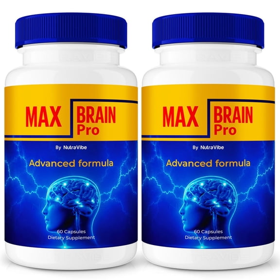 (2 Pack) Max Brain Pro Pills Daily Formula with a Natural Blend to Help Maintain Focus, Memory & Concentration | Clean, Gentle, Easy-to-Swallow Capsules for Everyday Sharpness (120 Capsules)