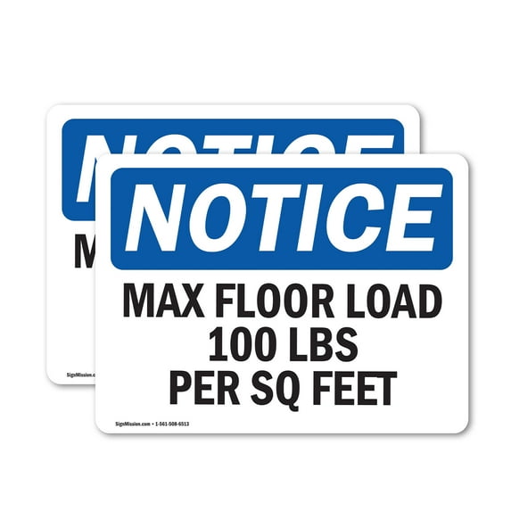 (2 Pack) Max Floor Load 100 Lbs Per Sq Foot OSHA Notice Sign 5 Inch X 3.5 Inch Vinyl Label Decal Sticker Weather Resistant, UV Protected for Workplace, Business, and Construction Site,
