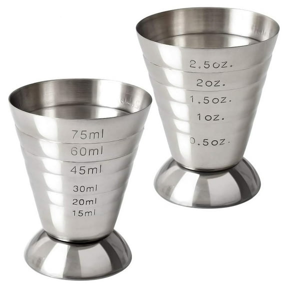 2 Pack Measuring Cup Cocktail Jigger Stainless Steel Jigger for Liquid or Dry Mini Espresso Shot Glass Up