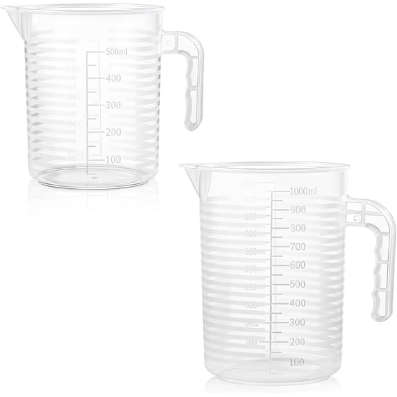 2 Pack Measuring Cup Set, Includes 500Ml and 1000Ml Plastic Liquid Measuring Cups- Baking, Cooking, Mixing & Measuring Cups, Microwave and Dishwasher Safe Essential Kitchen Tools