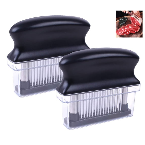 2 Pack Meat Tenderizer Tool, Kitchen Meat Tenderizer with 48 Stainless Steel Ultra Sharp Needle Blades Meat Tenderizer for Tenderizing Steak/Beef/Pork/Turkey/Fish/Poultry/Veal Marinade,Black