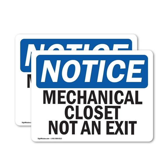 (2 Pack) Mechanical Closet Not An Exit OSHA Notice Sign 14 Inch X 10 Inch Vinyl Label Decal Sticker Weather Resistant, UV Protected for Workplace, Business, and Construction Site, Made