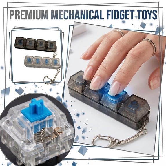 2-Pack Mechanical Keyboard Switch Fidget Toy Stress Relief Keychain Clear Blue Switches Clicky Tactile Sensory Tool for Office Desk and Home