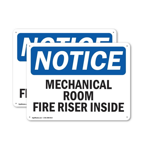 (2 Pack) Mechanical Room Fire Riser Inside OSHA Notice Sign 24 Inch X 18 Inch Plastic Sign, Weather Resistant, UV Protected for Workplace, Business, and Construction Site, Made in the