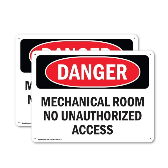 (2 Pack) Mechanical Room No Unauthorized Access OSHA Danger Sign 10 Inch X 7 Inch Indoor / Outdoor Rust-Free Aluminum Metal Signs for Workplace, Workshop, and Construction Site, Made in