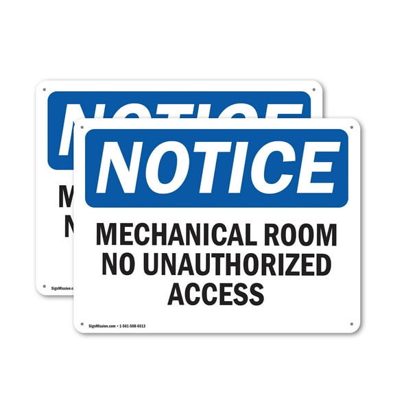 (2 Pack) Mechanical Room No Unauthorized Access OSHA Notice Sign 18 Inch X 12 Inch Plastic Sign, Weather Resistant, UV Protected for Workplace, Business, and Construction Site, Made in