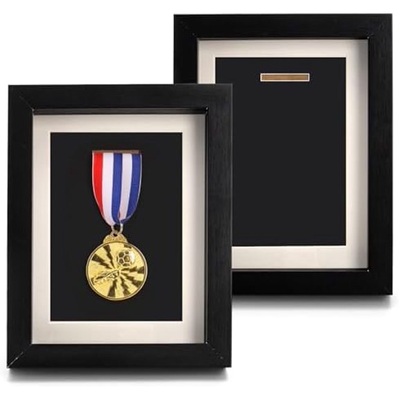 2 Pack Medal Display Case, 6X 8 Wood Single Medal Display Frame Marathon Medal Storage Stand Decorative Badge Stand Box Glass Picture Frame for Marathon, Swimming, All Sports Medal (No Medal)$$