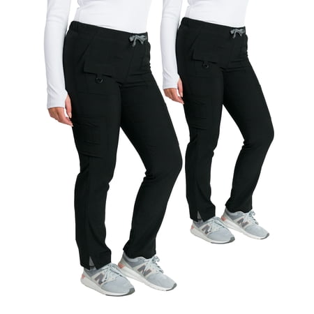 2-Pack Medgear Women's 4-Way Stretch Utility 10 Pocket Scrub Pant, Black, M