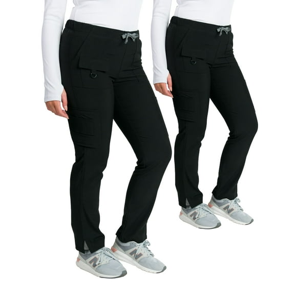 2-Pack Medgear Women's 4-Way Stretch Utility 10 Pocket Scrub Pant, Black, M