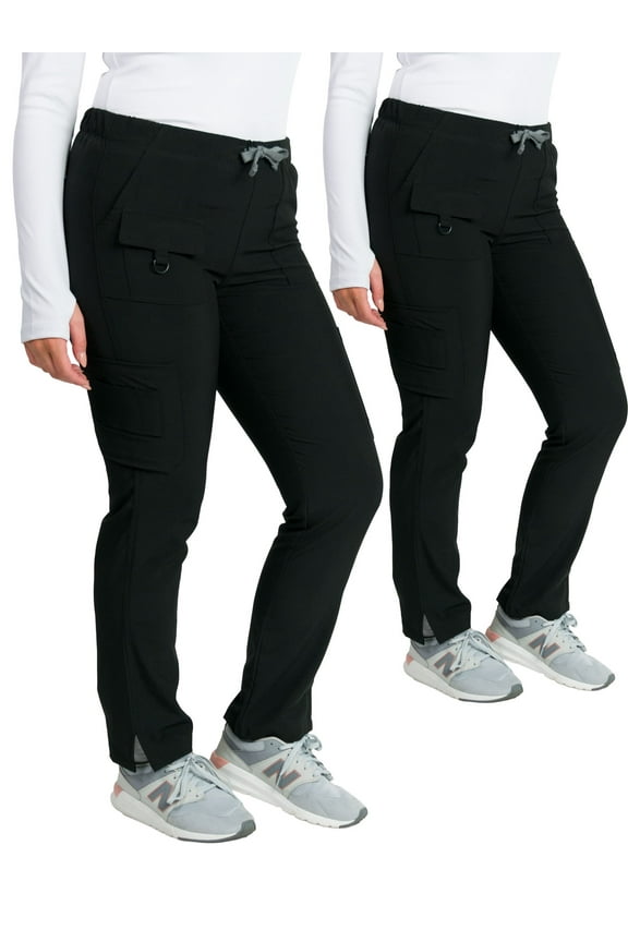 2-Pack Medgear Women's 4-Way Stretch Utility 10 Pocket Scrub Pant, Black, M