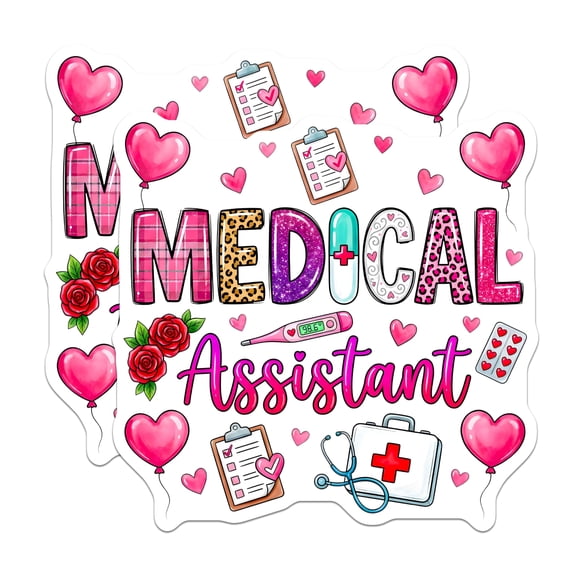 (2 Pack) Medical Assistant Stickers - Healthcare Appreciation Decals - Leopard Print MA Emblems - 5" On Longest Side - Sticks to Smooth Flat Surfaces - Made in USA - BMCS20530