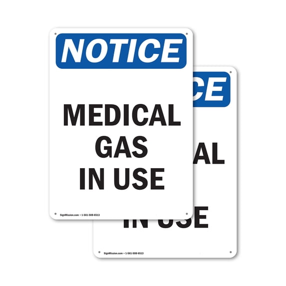 (2 Pack) Medical Gas In Use OSHA Notice Sign 12 Inch X 18 Inch Plastic Sign, Weather Resistant, UV Protected for Workplace, Business, and Construction Site, Made in the USA