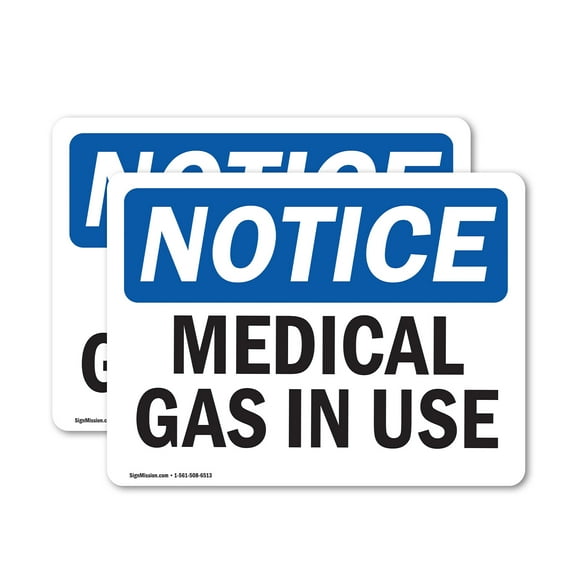 (2 Pack) Medical Gas In Use OSHA Notice Sign 14 Inch X 10 Inch Vinyl Label Decal Sticker Weather Resistant, UV Protected for Workplace, Business, and Construction Site, Made in the USA