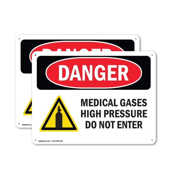 (2 Pack) Medical Gases High Pressure OSHA Danger Sign 18 Inch X 12 Inch Plastic Sign, Weather Resistant, UV Protected for Workplace, Business, and Construction Site, Made in the USA
