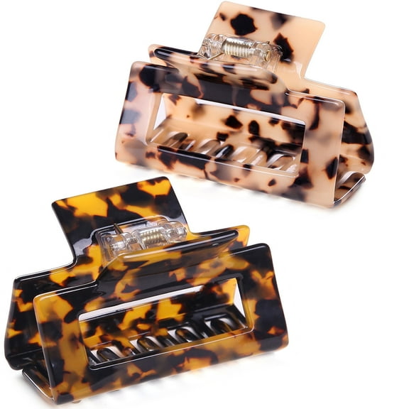 2 Pack Medium Hair Claw Clips Tortoise Barrettes Rectangle Clips Celluloid Leopard Square Hair Clips