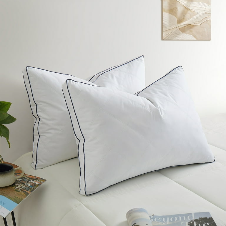 Puredown 2 Pack Medium Support Goose Feather and Down Gusset Pillows Navy