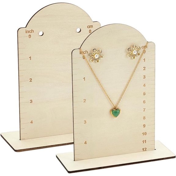 2-Pack Medium Wood Earring Holder Stand with 5-Inch Measurement Scale Arch Jewelry Display Board for Store Counters